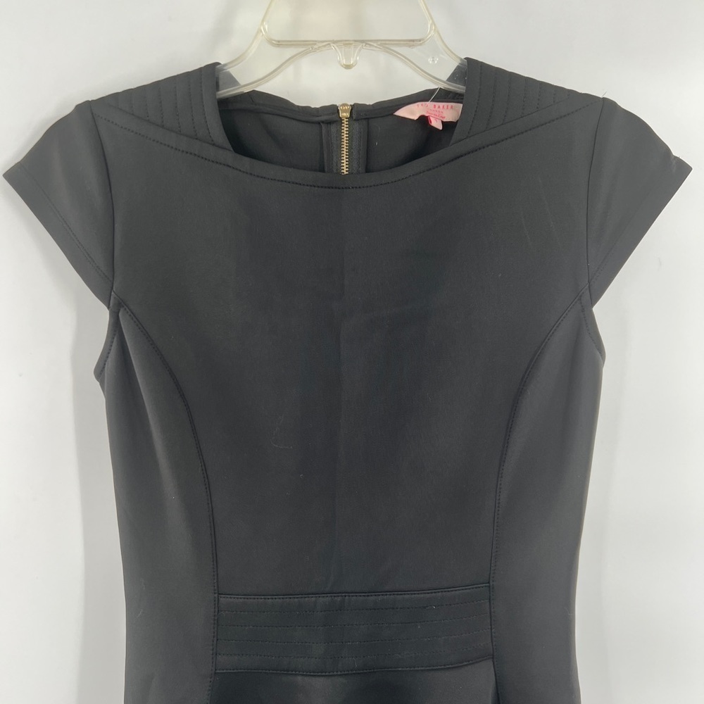 Ted Baker black cap sleeve dress fit flare size 1 - Picture 2 of 7